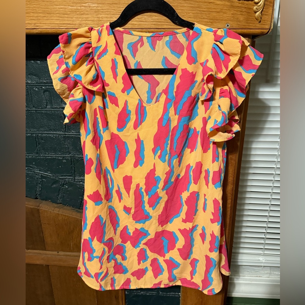 Vibrant Ruffle Sleeve Blouse